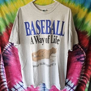 Baseball A Way of Life Graphic Tee - Gray with Blue Print
